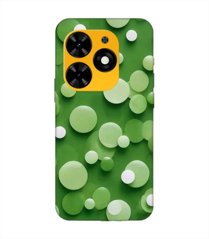 Printed Mobile Back Covers for Tecno Spark Go (2024) close up green background with white polka dots