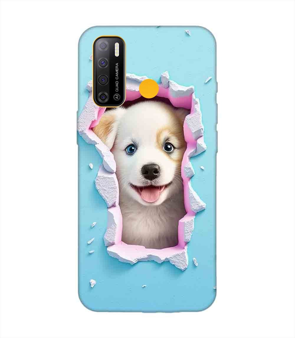 Printed Mobile Back Covers for Tecno Spark Power 2 close up dog looking out hole wall