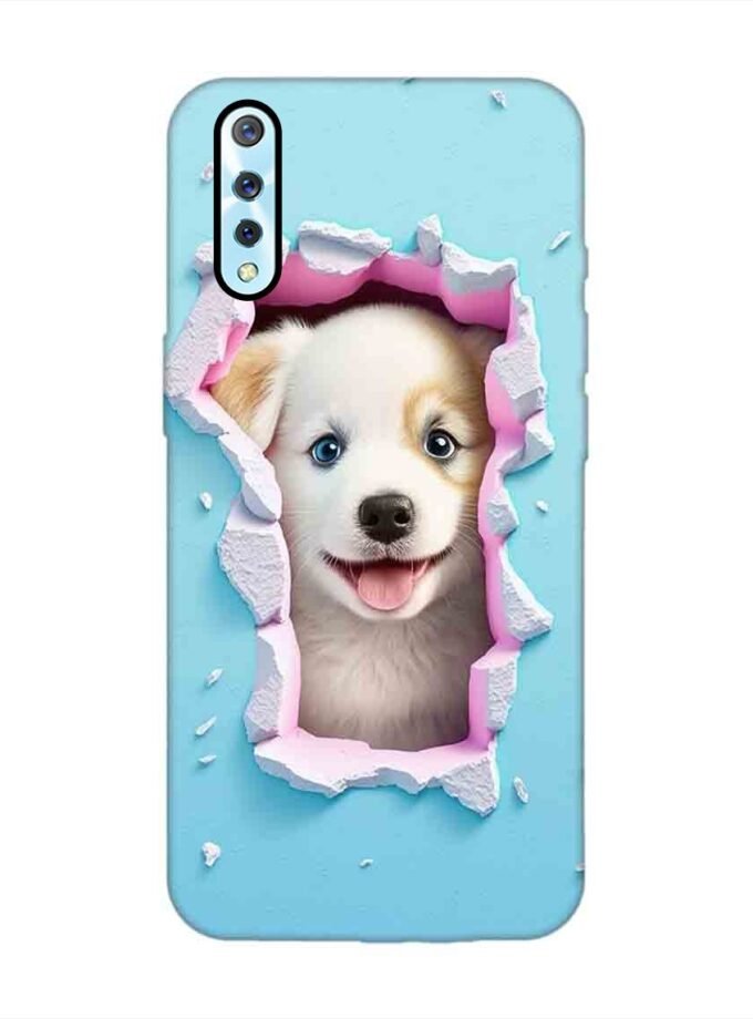 Printed Back Cover for Vivo S1 Close Up Dog Looking Out Hole Wall