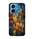 Printed Back Cover for Vivo T1 (44W) Close Up Colorful Mosaic Squares Shapes