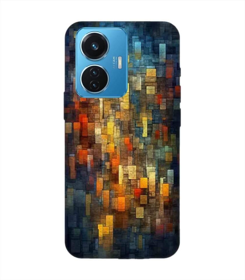 Printed Back Cover for Vivo T1 (44W) Close Up Colorful Mosaic Squares Shapes