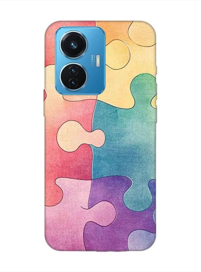 Printed Back Cover for Vivo T1 (44W) Close Up Colorful Puzzle Piece