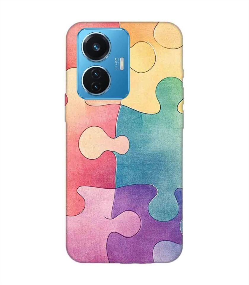 Printed Back Cover for Vivo T1 (44W) Close Up Colorful Puzzle Piece