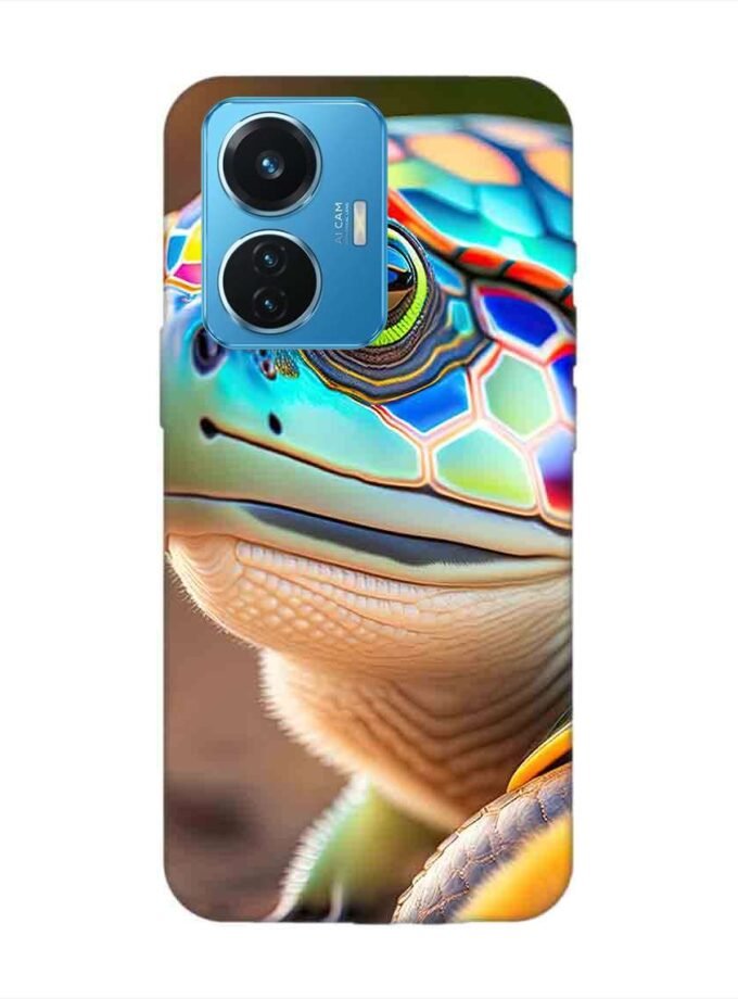 Printed Back Cover for Vivo T1 (44W) Close Up Cute Turtle
