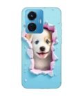 Printed Back Cover for Vivo T1 (44W) Close Up Dog Looking Out Hole Wall