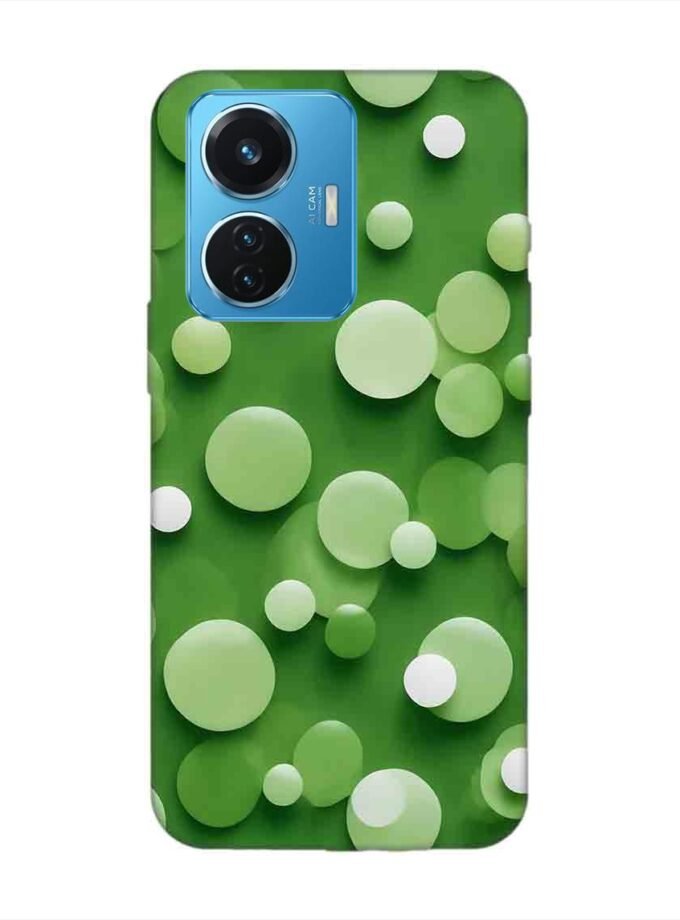 Printed Back Cover for Vivo T1 (44W) Close Up Green Background With White Polka Dots