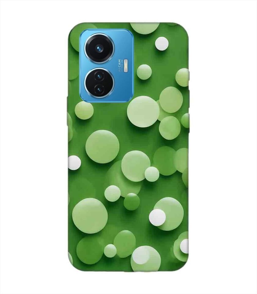 Printed Back Cover for Vivo T1 (44W) Close Up Green Background With White Polka Dots