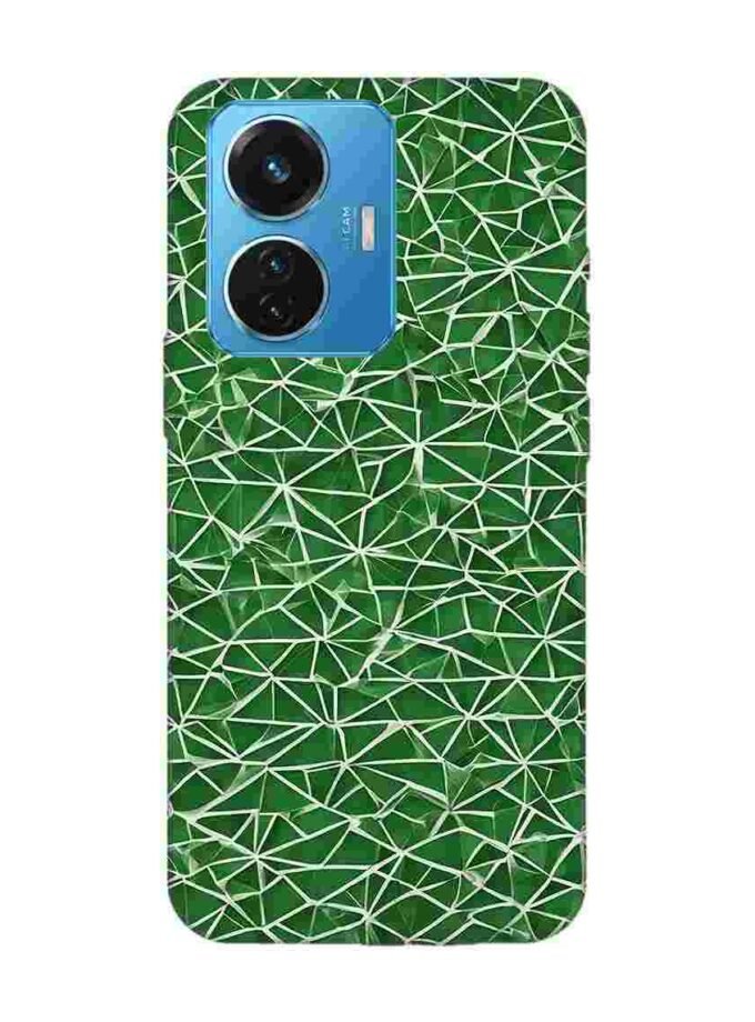 Printed Back Cover for Vivo T1 (44W) Close Up Green White Geometric Pattern