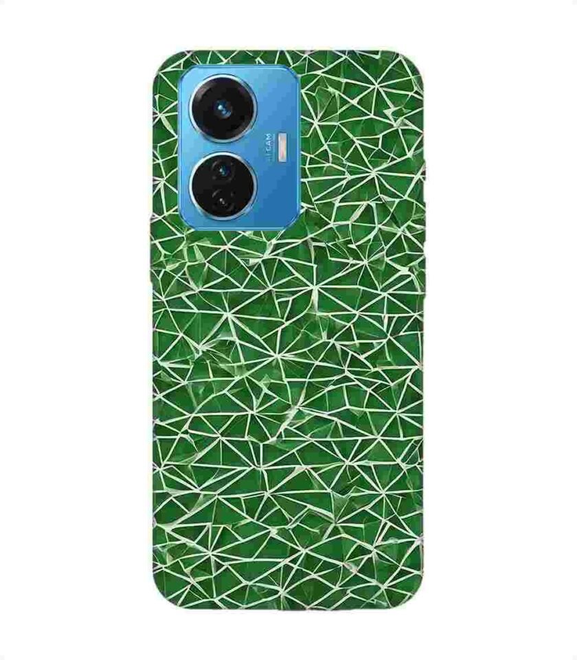 Printed Back Cover for Vivo T1 (44W) Close Up Green White Geometric Pattern