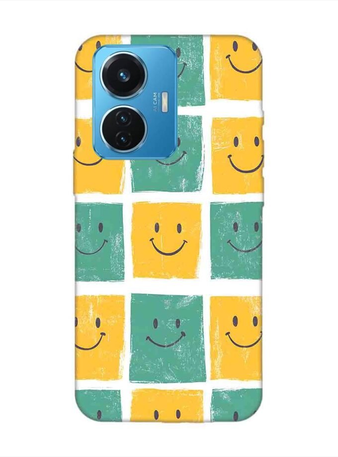 Printed Back Cover for Vivo T1 (44W) Close Up Pattern Smiley Faces