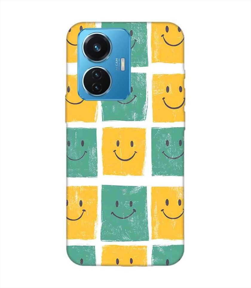 Printed Back Cover for Vivo T1 (44W) Close Up Pattern Smiley Faces