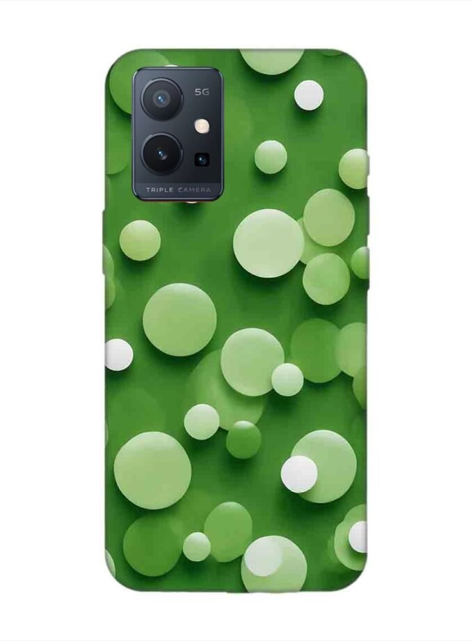 Printed Back Cover for Vivo T1 (5G) Close Up Green Background With White Polka Dots