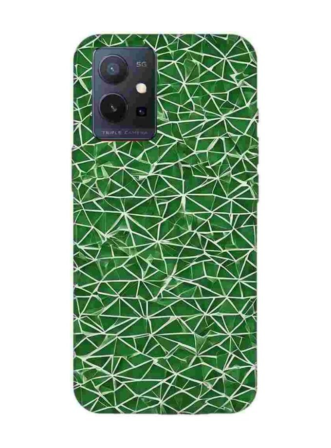 Printed Back Cover for Vivo T1 (5G) Close Up Green White Geometric Pattern