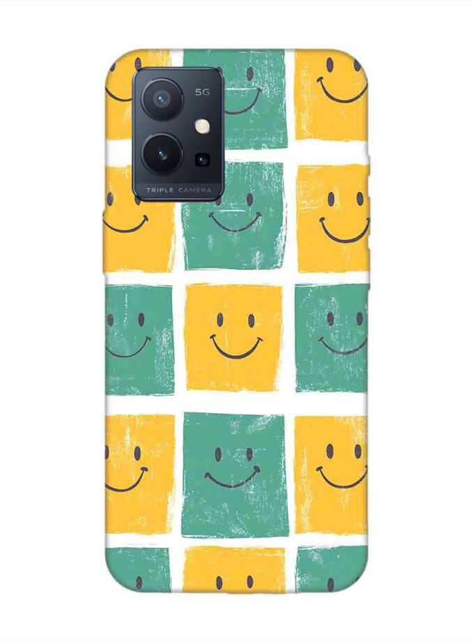 Printed Back Cover for Vivo T1 (5G) Close Up Pattern Smiley Faces