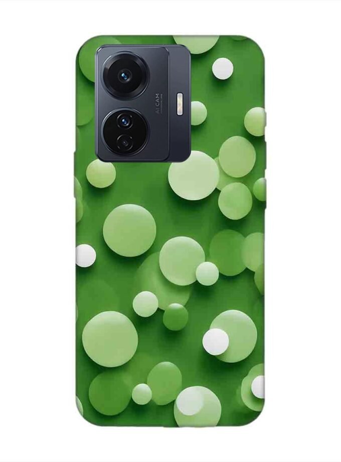 Printed Back Cover for Vivo T1 Pro (5G) Close Up Green Background With White Polka Dots