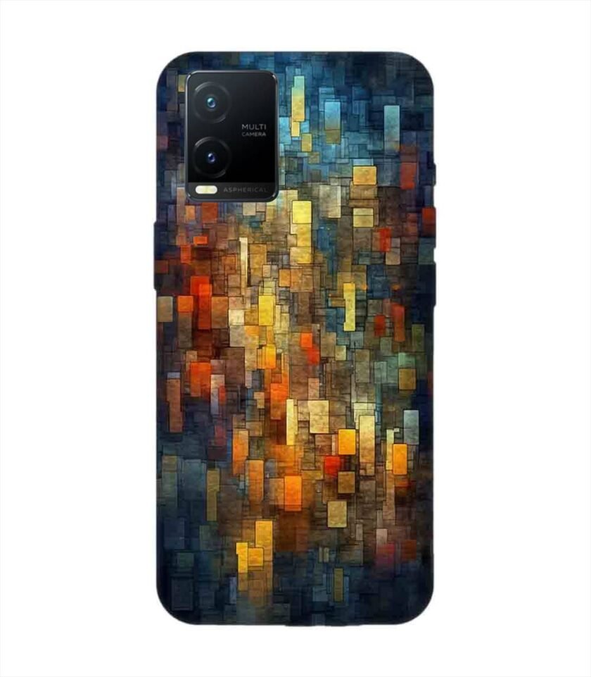 Printed Back Cover for Vivo T1X Close Up Colorful Mosaic Squares Shapes