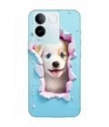 Printed Back Cover for Vivo T2 Pro (5G) Close Up Dog Looking Out Hole Wall