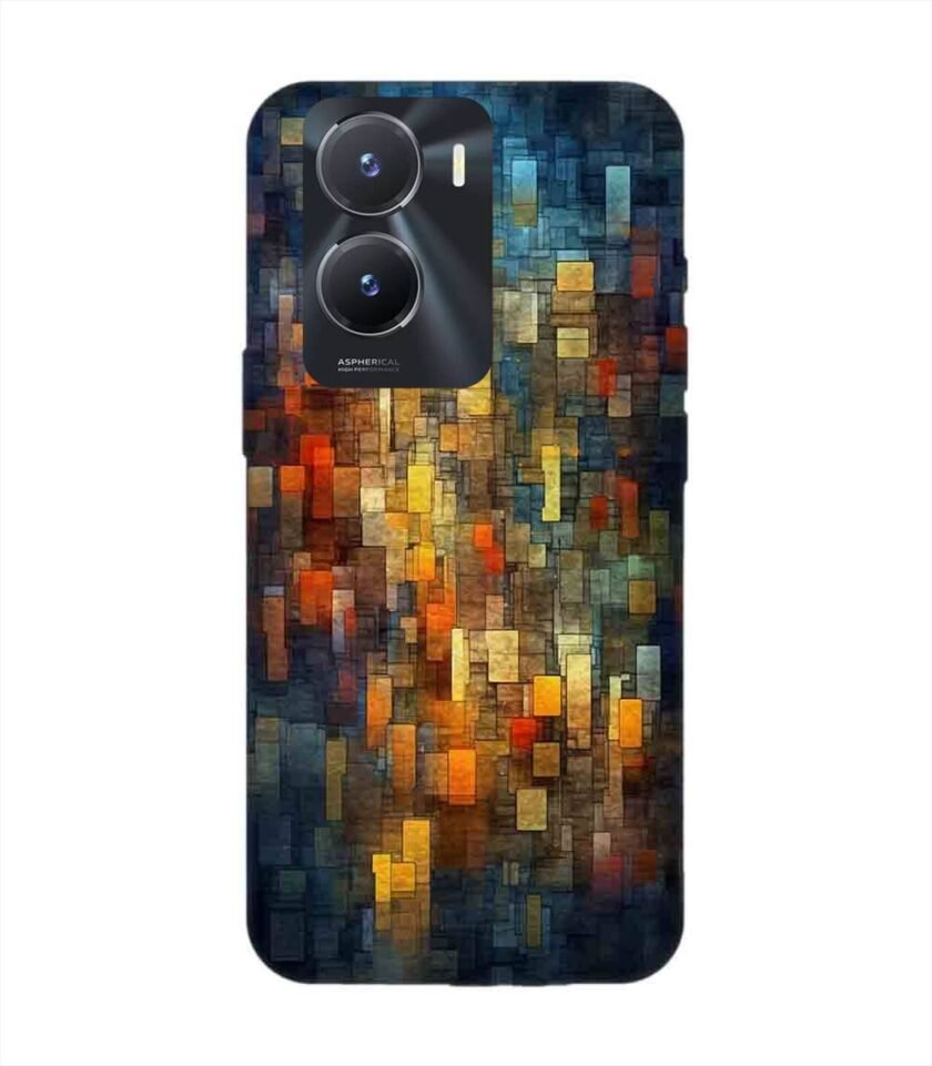 Printed Back Cover for Vivo T2X (5G) Close Up Colorful Mosaic Squares Shapes