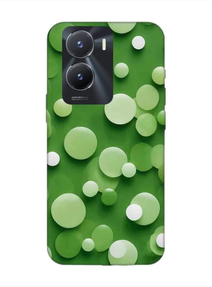 Printed Back Cover for Vivo T2X (5G) Close Up Green Background With White Polka Dots
