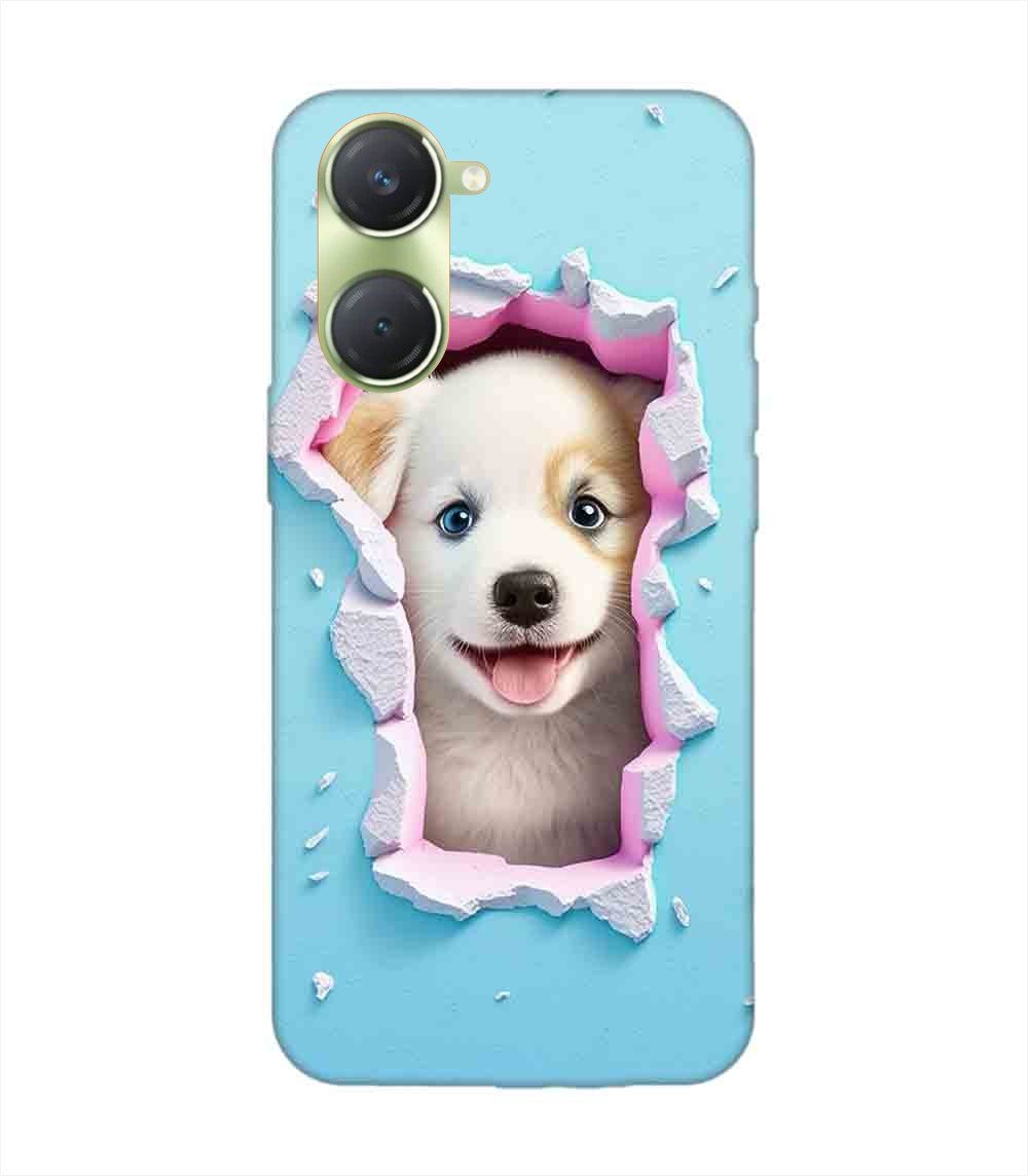 Printed Back Cover for Vivo T3 Lite (5G) Close Up Dog Looking Out Hole Wall
