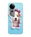 Printed Back Cover for Vivo T3 Ultra (5G) Close Up Dog Looking Out Hole Wall