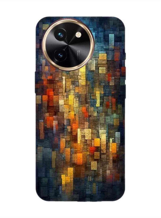 Printed Back Cover for Vivo T3X (5G) Close Up Colorful Mosaic Squares Shapes