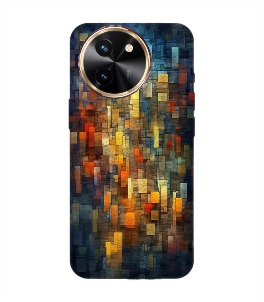 Printed Back Cover for Vivo T3X (5G) Close Up Colorful Mosaic Squares Shapes