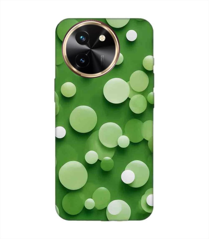 Printed Back Cover for Vivo T3X (5G) Close Up Green Background With White Polka Dots