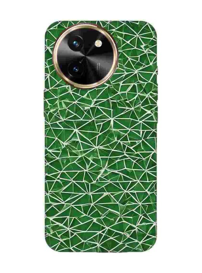 Printed Back Cover for Vivo T3X (5G) Close Up Green White Geometric Pattern