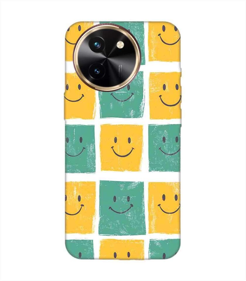 Printed Back Cover for Vivo T3X (5G) Close Up Pattern Smiley Faces