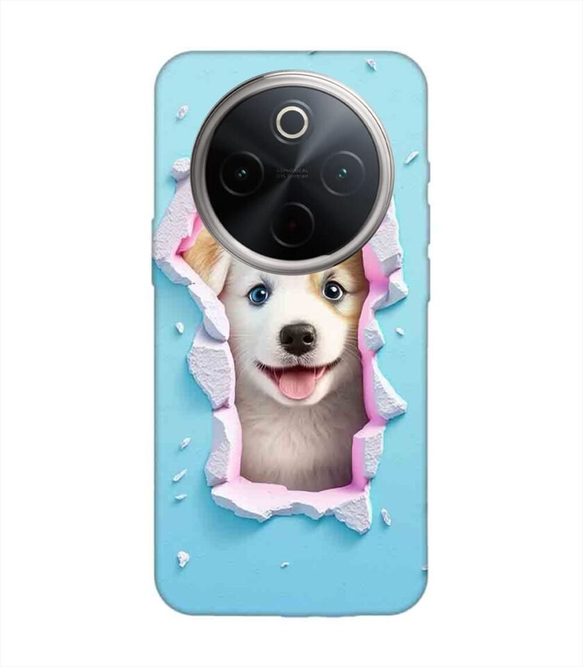 Custom Printed Case Cover for Vivo T4 (5G) close up dog looking out hole wall
