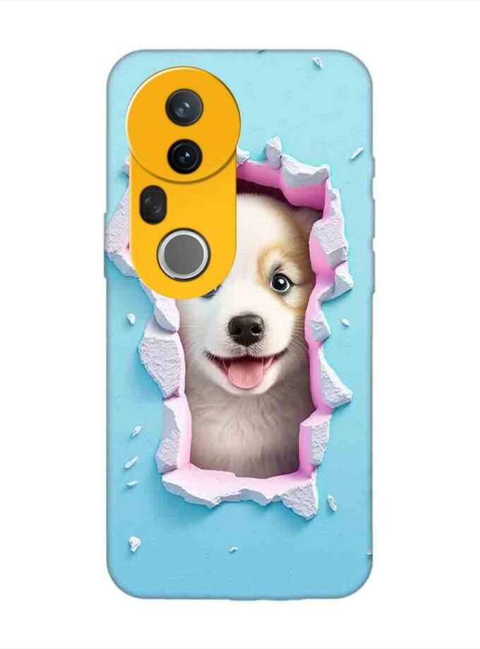 Custom Printed Case Cover for Vivo T4 Ultra (5G) close up dog looking out hole wall