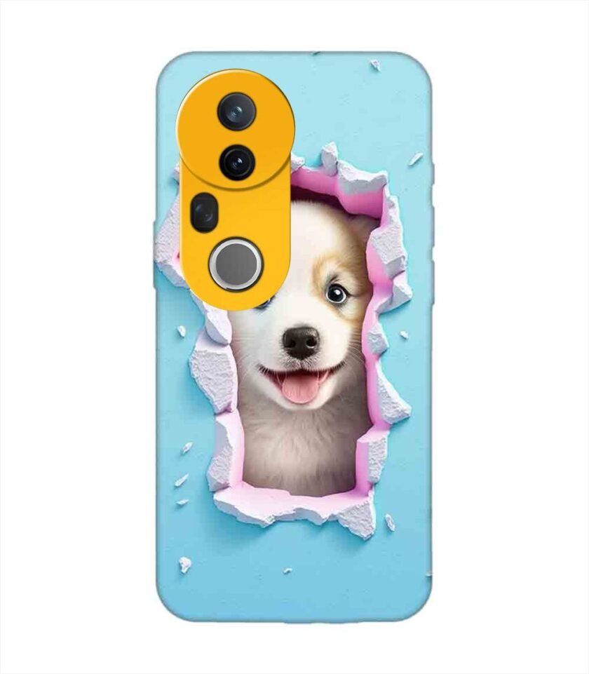 Custom Printed Case Cover for Vivo T4 Ultra (5G) close up dog looking out hole wall