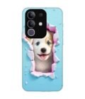 Custom Printed Case Cover for Vivo T4X (5G) close up dog looking out hole wall