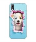 Printed Back Cover for Vivo V11 Pro Close Up Dog Looking Out Hole Wall