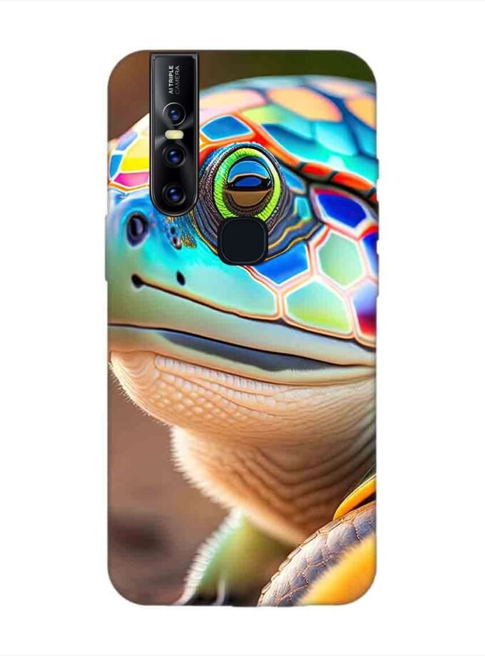 Printed Back Cover for Vivo V15 Close Up Cute Turtle