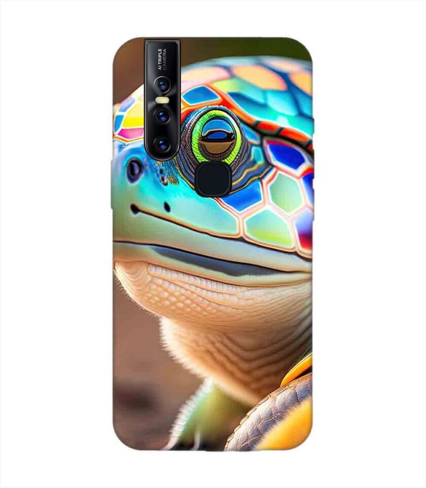 Printed Back Cover for Vivo V15 Close Up Cute Turtle