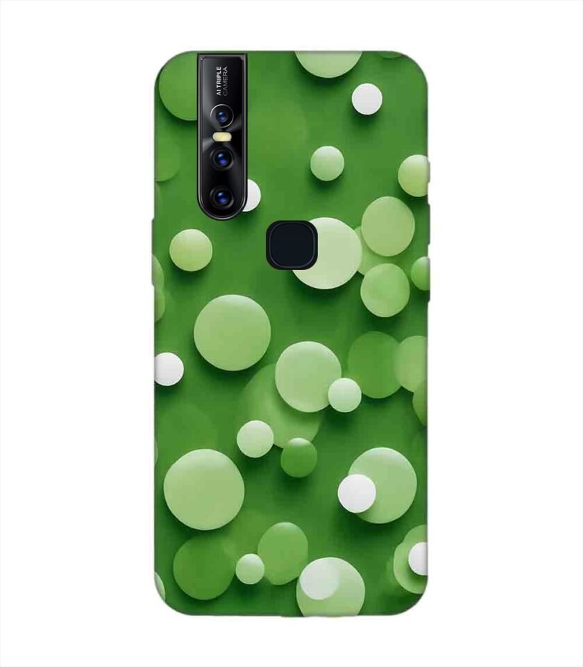 Printed Back Cover for Vivo V15 Close Up Green Background With White Polka Dots