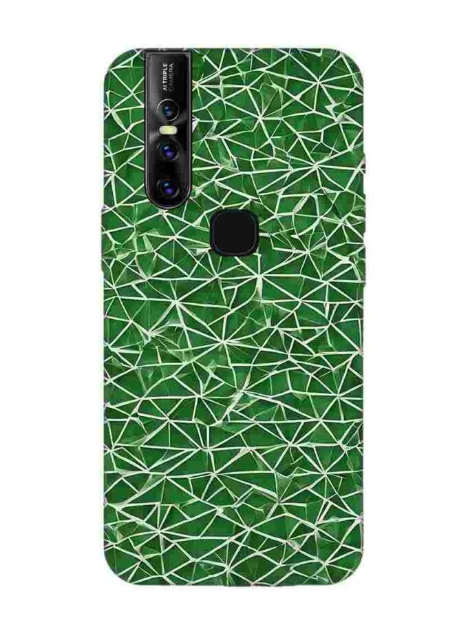 Printed Back Cover for Vivo V15 Close Up Green White Geometric Pattern