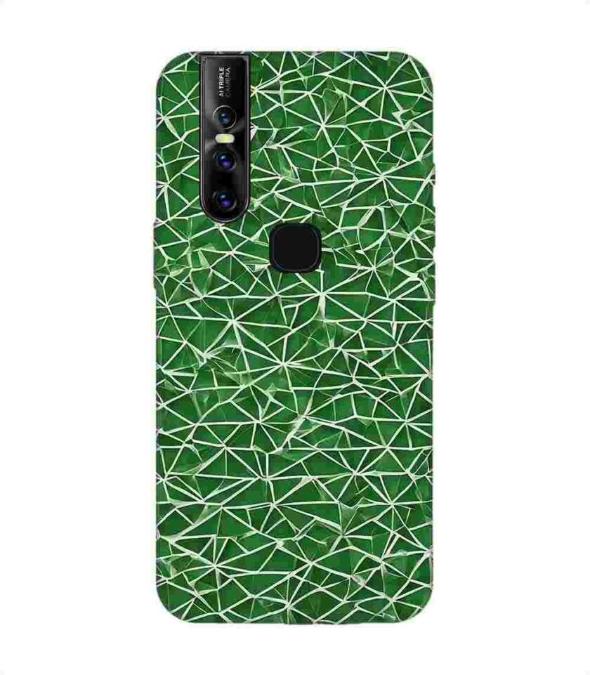 Printed Back Cover for Vivo V15 Close Up Green White Geometric Pattern