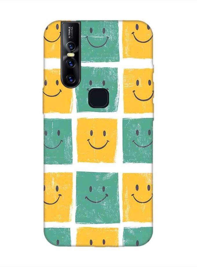 Printed Back Cover for Vivo V15 Close Up Pattern Smiley Faces