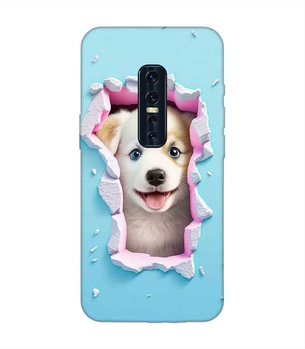 Printed Back Cover for Vivo V17 Pro Close Up Dog Looking Out Hole Wall