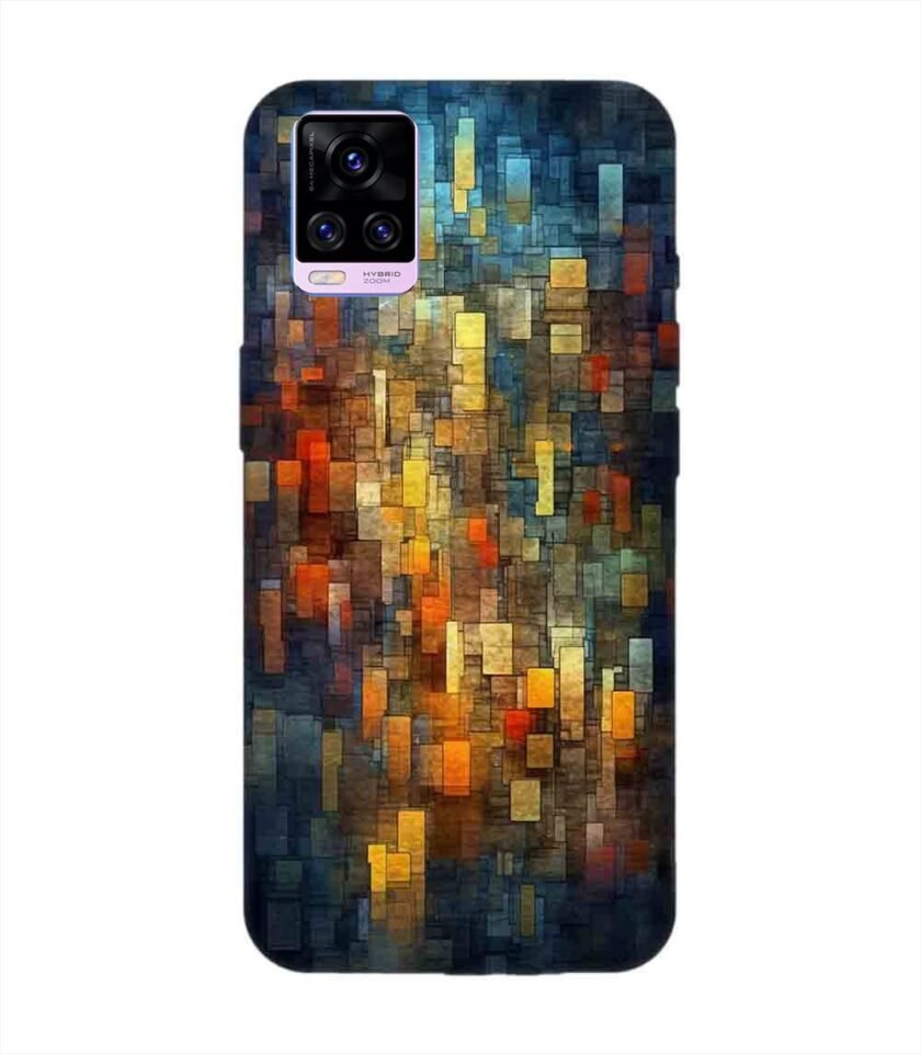 Printed Back Cover for Vivo V20 Pro Close Up Colorful Mosaic Squares Shapes