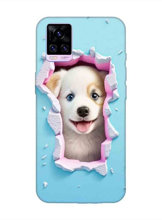 Printed Back Cover for Vivo V20 Pro Close Up Dog Looking Out Hole Wall