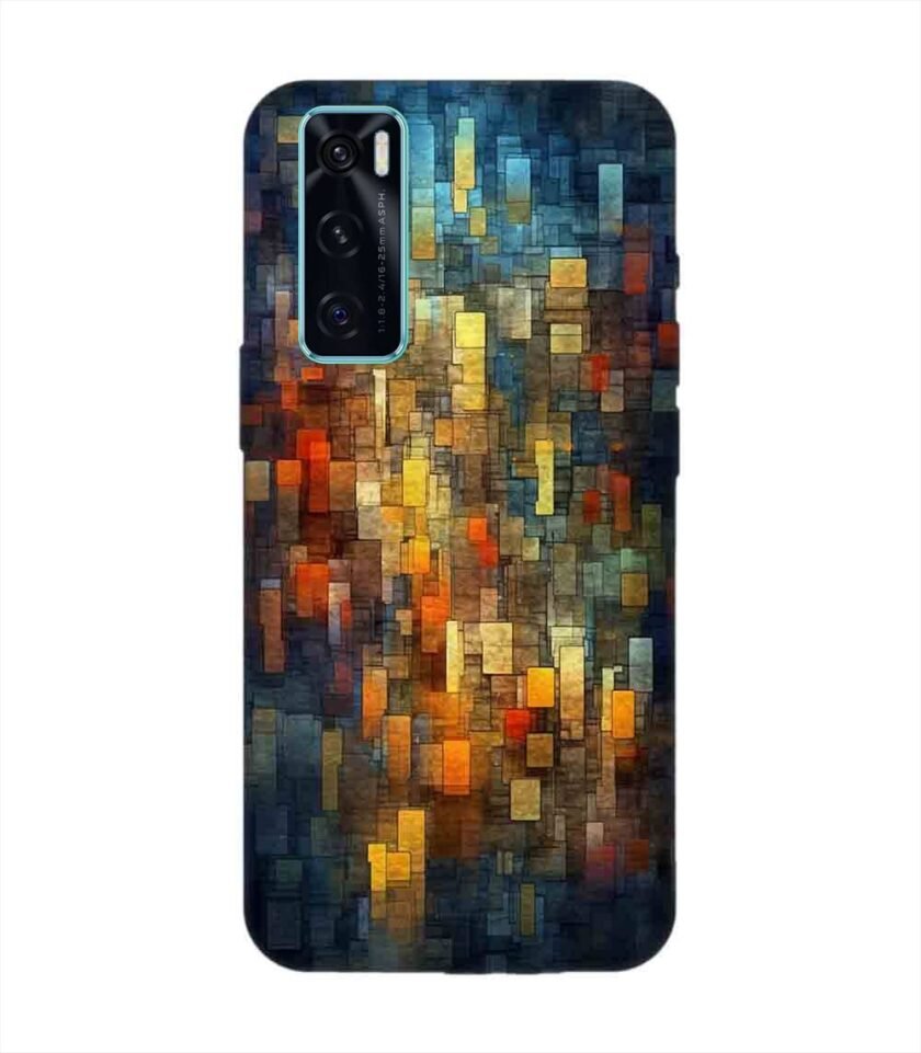 Printed Back Cover for Vivo V20 Se Close Up Colorful Mosaic Squares Shapes