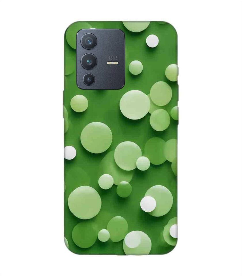Printed Back Cover for Vivo V23 (5G) Close Up Green Background With White Polka Dots