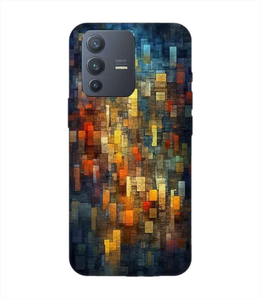 Printed Back Cover for Vivo V23 Pro (5G) Close Up Colorful Mosaic Squares Shapes