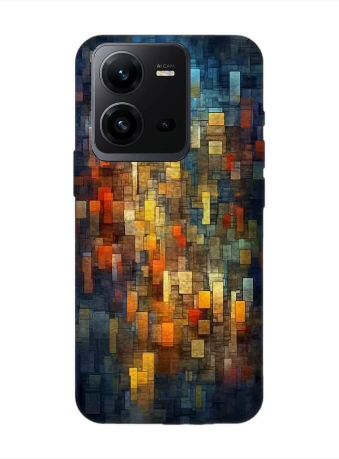 Printed Back Cover for Vivo V25 (5G) Close Up Colorful Mosaic Squares Shapes