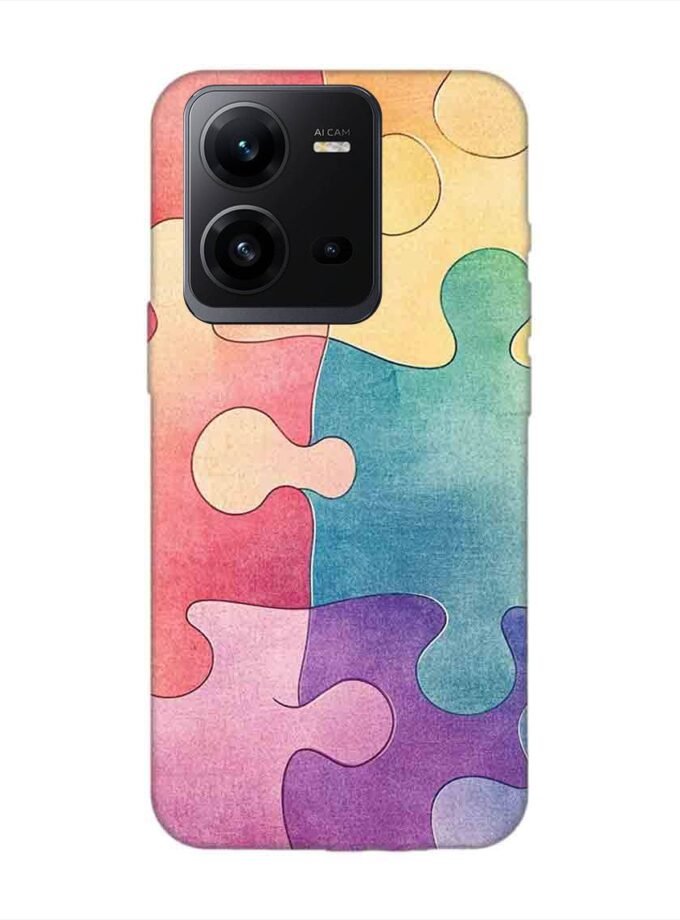 Printed Back Cover for Vivo V25 (5G) Close Up Colorful Puzzle Piece
