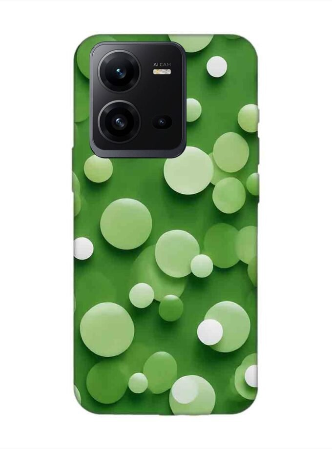Printed Back Cover for Vivo V25 (5G) Close Up Green Background With White Polka Dots
